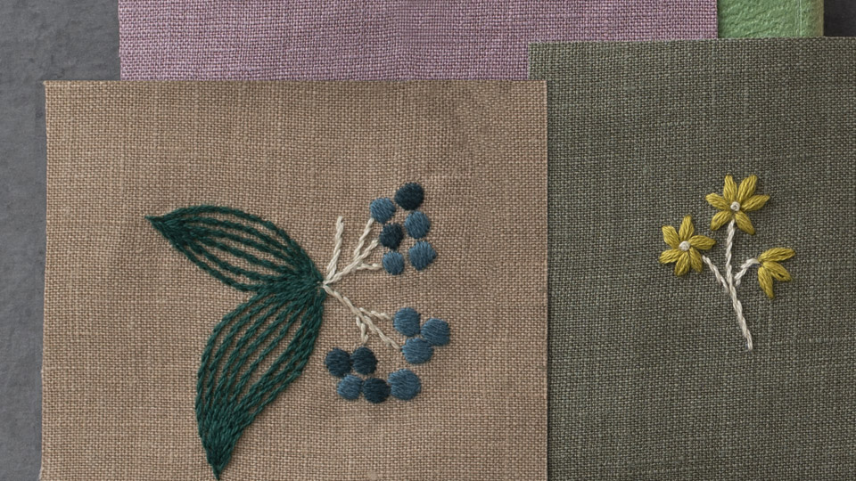 植物刺繍のコースター