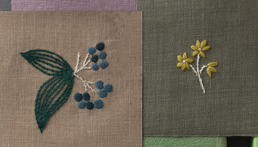 植物刺繍のコースター／作品例